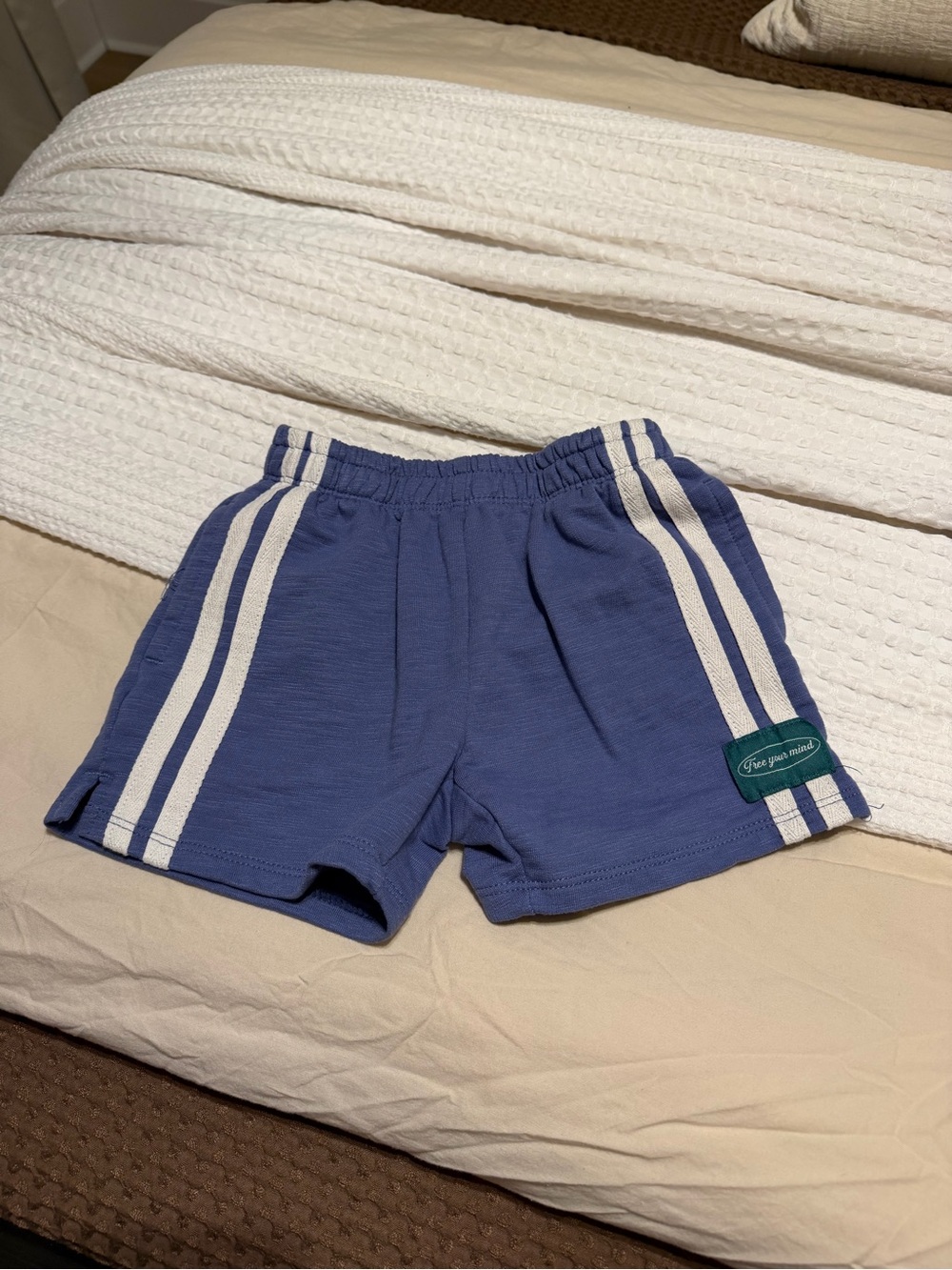 Toddler Blue Athletic Shorts with White Side Stripes